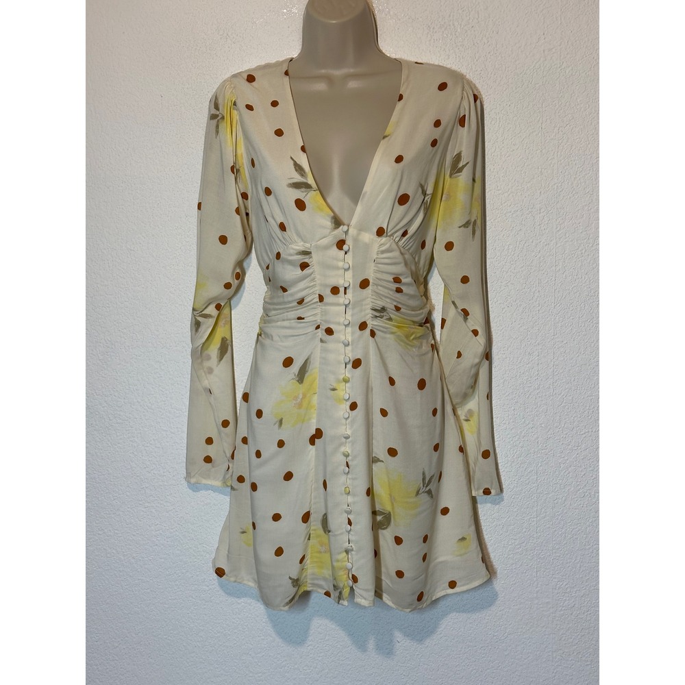 Free People Sunshine Combo Polka Dot Floral Mini Dress OB1242983 White Small NWT
